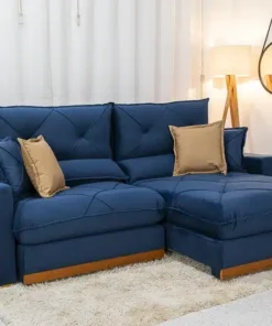 Sofá Retrátil Reclinável Gran Bello 2.30m Veludo Azul - D33 e Molas Ensacadas