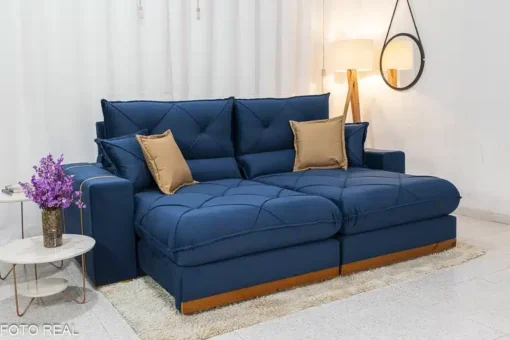Sofá Retrátil Reclinável Gran Bello 2.30m Veludo Azul - D33 e Molas Ensacadas - Imagem 2