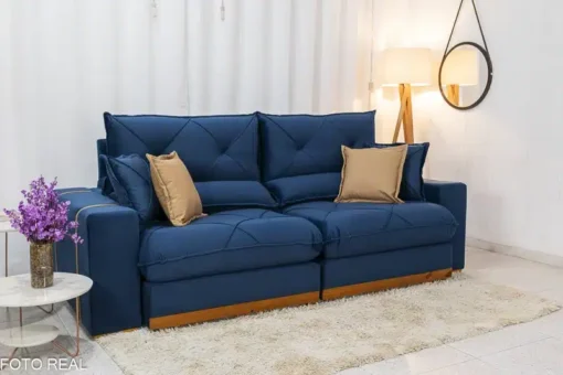 Sofá Retrátil Reclinável Gran Bello 2.30m Veludo Azul - D33 e Molas Ensacadas - Imagem 3