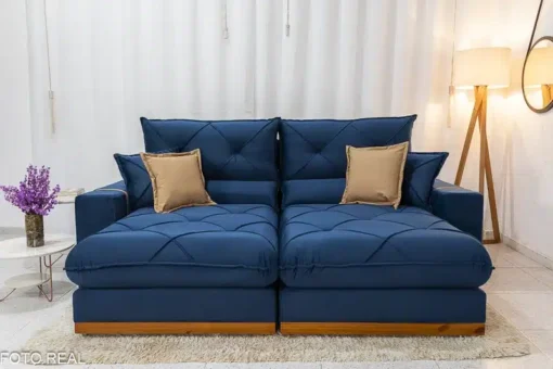 Sofá Retrátil Reclinável Gran Bello 2.30m Veludo Azul - D33 e Molas Ensacadas - Imagem 4