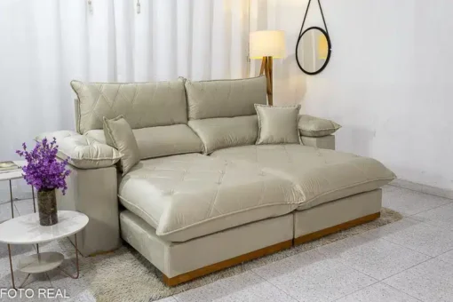 Sofá Retrátil Reclinável Magnum 2.30m Veludo Bege - Molas Ensacadas - Imagem 2