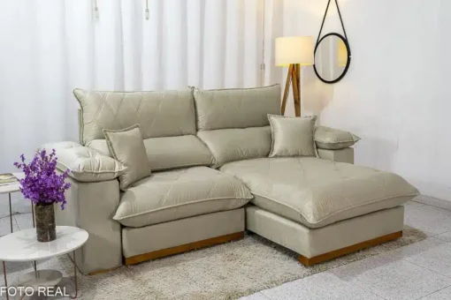 Sofá Retrátil Reclinável Magnum 2.30m Veludo Bege - Molas Ensacadas