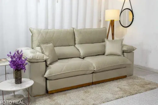 Sofá Retrátil Reclinável Magnum 2.30m Veludo Bege - Molas Ensacadas - Imagem 3