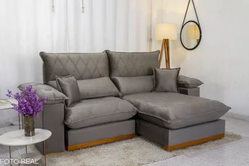 Sofá Retrátil Reclinável Magnum 2.50m Veludo Cinza – Molas Ensacadas - Imagem 3