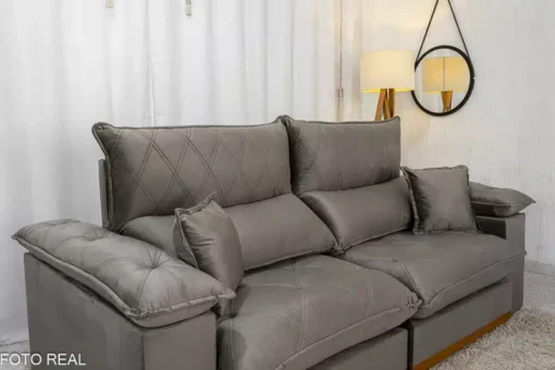 Sofá Retrátil Reclinável Magnum 2.50m Veludo Cinza – Molas Ensacadas - Imagem 6