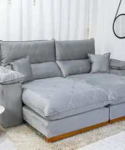 Sofá Retrátil Reclinável Magnum 2.30m Veludo Prata – Molas Ensacadas