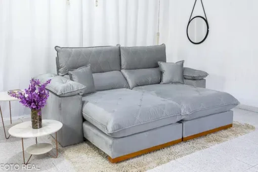 Sofá Retrátil Reclinável Magnum 2.30m Veludo Prata – Molas Ensacadas