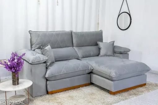 Sofá Retrátil Reclinável Magnum 2.30m Veludo Prata – Molas Ensacadas - Imagem 2