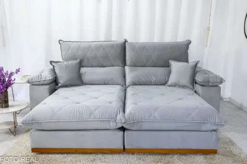 Sofá Retrátil Reclinável Magnum 2.30m Veludo Prata – Molas Ensacadas - Imagem 4