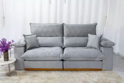 Sofá Retrátil Reclinável Magnum 2.30m Veludo Prata – Molas Ensacadas - Imagem 5