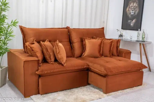Sofá Retrátil Reclinável Ferrara 2.50m Veludo Terracota - D33 e Molas Ensacadas - Imagem 2
