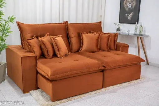 Sofá Retrátil Reclinável Ferrara 2.50m Veludo Terracota - D33 e Molas Ensacadas