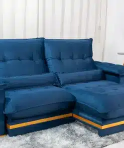 Sofá Retrátil Reclinável Ibiza Deluxe 2.50m Veludo Azul - D33 e Molas Ensacadas