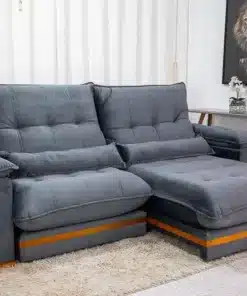 Sofá Retrátil Reclinável Ibiza Deluxe 2.50m Veludo Cinza – D33 e Molas Ensacadas