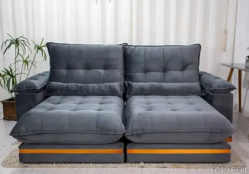 Sofá Retrátil Reclinável Ibiza Deluxe 2.50m Veludo Cinza – D33 e Molas Ensacadas - Imagem 4