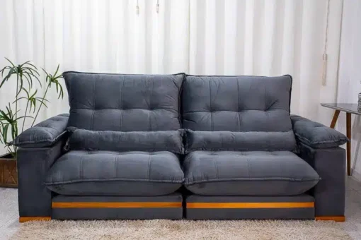 Sofá Retrátil Reclinável Ibiza Deluxe 2.50m Veludo Cinza – D33 e Molas Ensacadas - Imagem 5
