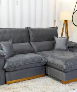 Sofá Retrátil Reclinável Magnum 2.50m Veludo Cinza – Molas Ensacadas