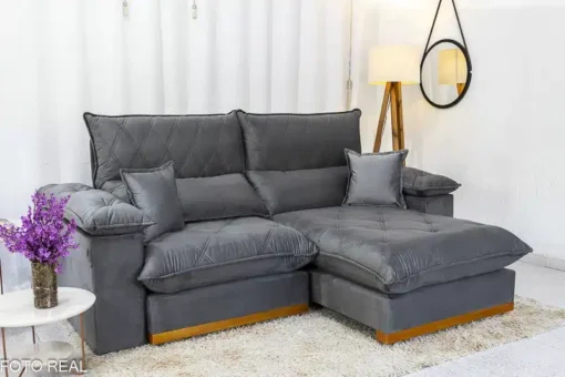 Sofá Retrátil Reclinável Magnum 2.50m Veludo Cinza – Molas Ensacadas