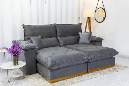 Sofá Retrátil Reclinável Magnum 2.50m Veludo Cinza – Molas Ensacadas - Imagem 2