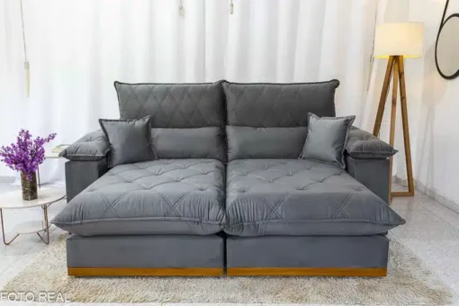 Sofá Retrátil Reclinável Magnum 2.50m Veludo Cinza – Molas Ensacadas - Imagem 5