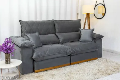Sofá Retrátil Reclinável Magnum 2.50m Veludo Cinza – Molas Ensacadas - Imagem 3