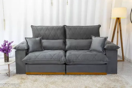 Sofá Retrátil Reclinável Magnum 2.50m Veludo Cinza – Molas Ensacadas - Imagem 6
