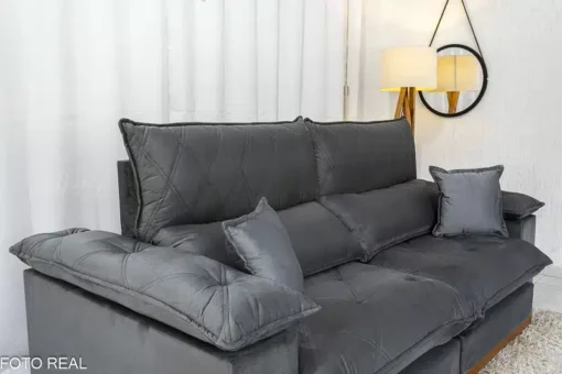 Sofá Retrátil Reclinável Magnum 2.50m Veludo Cinza – Molas Ensacadas - Imagem 4