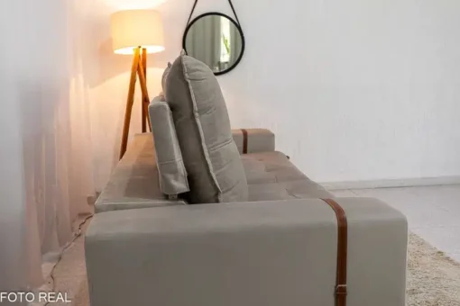 Sofá Retrátil Reclinável 2.50m Santiago Veludo Bege – Molas Ensacadas - Imagem 8