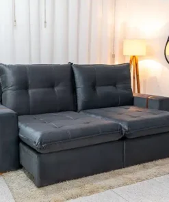 Sofá Retrátil Reclinável 2.50m Santiago Veludo Cinza - Molas Ensacadas