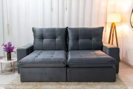 Sofá Retrátil Reclinável 2.50m Santiago Veludo Cinza - Molas Ensacadas - Imagem 5