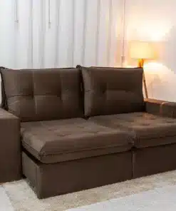 Sofá Retrátil Reclinável 2.50m Santiago Veludo Marrom – Molas Ensacadas