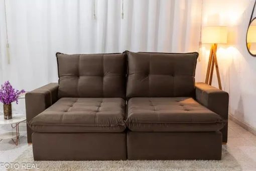Sofá Retrátil Reclinável 2.50m Santiago Veludo Marrom – Molas Ensacadas - Imagem 5