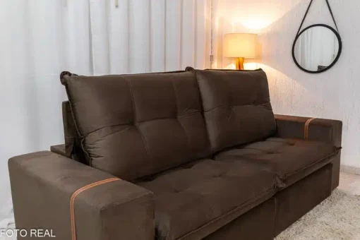 Sofá Retrátil Reclinável 2.50m Santiago Veludo Marrom – Molas Ensacadas - Imagem 4