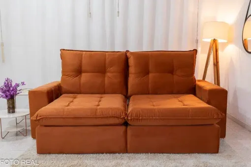 Sofá Retrátil Reclinável 2.50m Santiago Veludo Terracota – Molas Ensacadas - Imagem 2