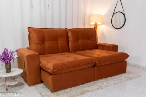 Sofá Retrátil Reclinável 2.50m Santiago Veludo Terracota – Molas Ensacadas - Imagem 3