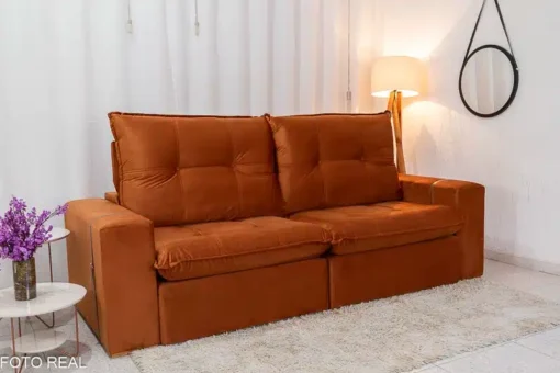 Sofá Retrátil Reclinável 2.50m Santiago Veludo Terracota – Molas Ensacadas - Imagem 5