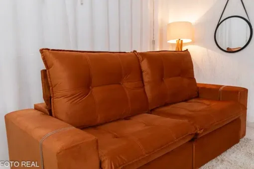Sofá Retrátil Reclinável 2.50m Santiago Veludo Terracota – Molas Ensacadas - Imagem 6