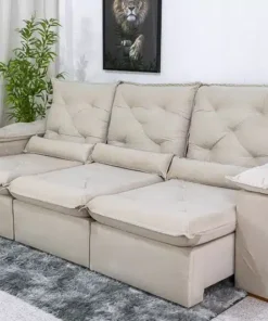 Sofá Retrátil Reclinável Roma 2.70m Veludo Bege – D28 Soft