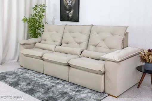 Sofá Retrátil Reclinável Roma 2.70m Veludo Bege – D28 Soft - Imagem 3