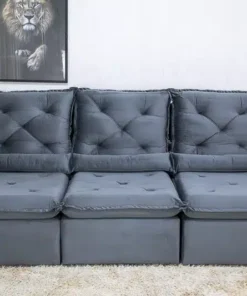 Sofá Retrátil Reclinável Roma 2.70m Veludo Cinza - D28 Soft