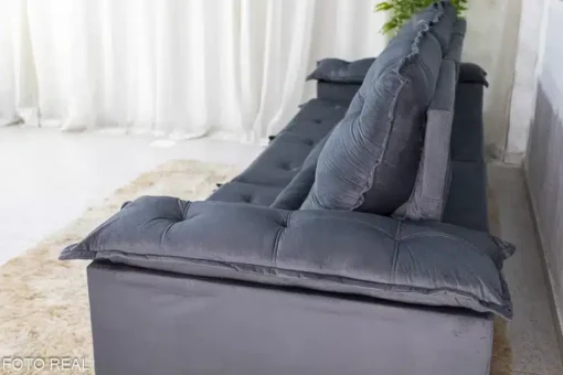 Sofá Retrátil Reclinável Roma 2.70m Veludo Cinza - D28 Soft - Imagem 8