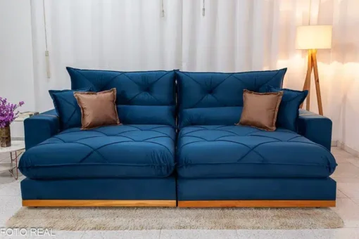 Sofá Retrátil Reclinável Gran Bello 2.90m Veludo Azul – D33 e Molas Ensacadas - Imagem 4