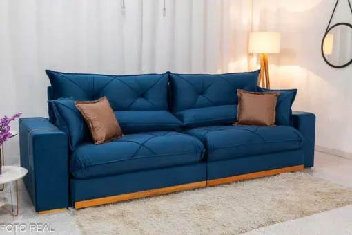 Sofá Retrátil Reclinável Gran Bello 2.90m Veludo Azul – D33 e Molas Ensacadas - Imagem 3