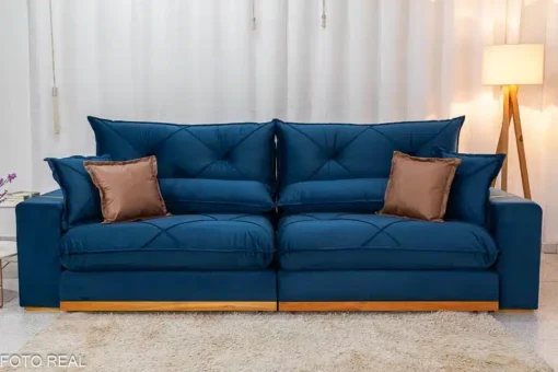 Sofá Retrátil Reclinável Gran Bello 2.90m Veludo Azul – D33 e Molas Ensacadas - Imagem 5