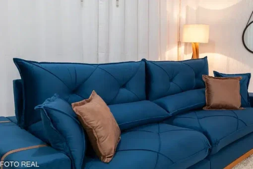 Sofá Retrátil Reclinável Gran Bello 2.90m Veludo Azul – D33 e Molas Ensacadas - Imagem 6