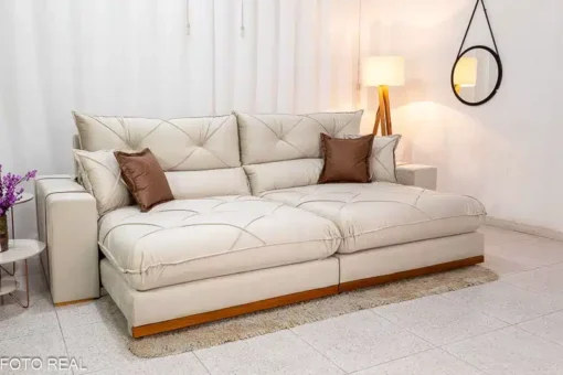 Sofá Retrátil Reclinável Gran Bello 2.90m Veludo Bege – D33 e Molas Ensacadas - Imagem 2