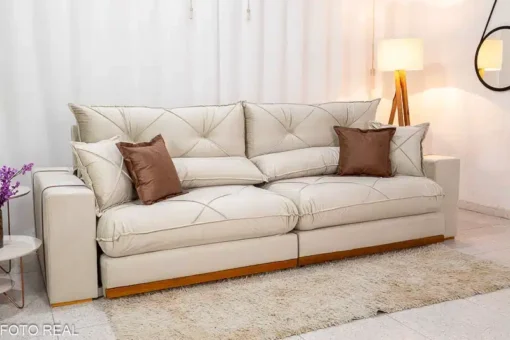 Sofá Retrátil Reclinável Gran Bello 2.90m Veludo Bege – D33 e Molas Ensacadas - Imagem 3