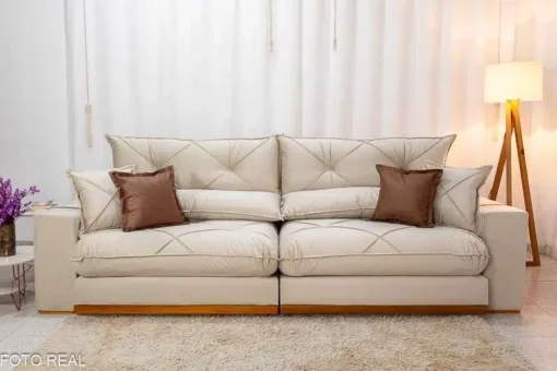 Sofá Retrátil Reclinável Gran Bello 2.90m Veludo Bege – D33 e Molas Ensacadas - Imagem 4