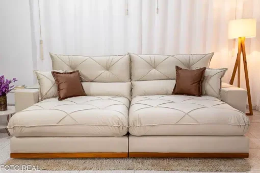 Sofá Retrátil Reclinável Gran Bello 2.90m Veludo Bege – D33 e Molas Ensacadas - Imagem 5
