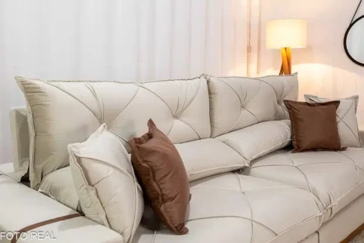 Sofá Retrátil Reclinável Gran Bello 2.90m Veludo Bege – D33 e Molas Ensacadas - Imagem 6
